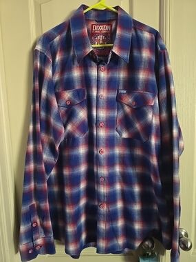 DIXXON Blue, Red & White Plaid Button-Down Shirt "The Glory"